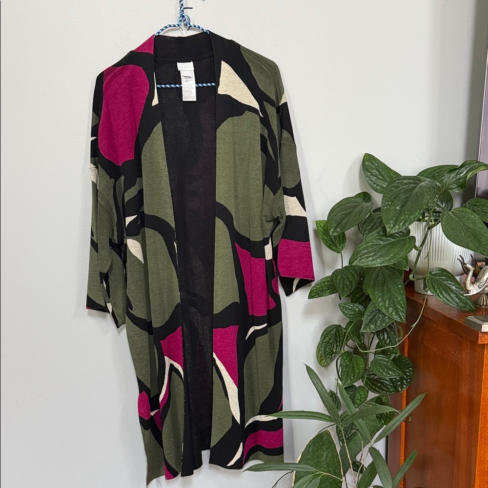 Chico's Black, Green, and Pink Cardigan